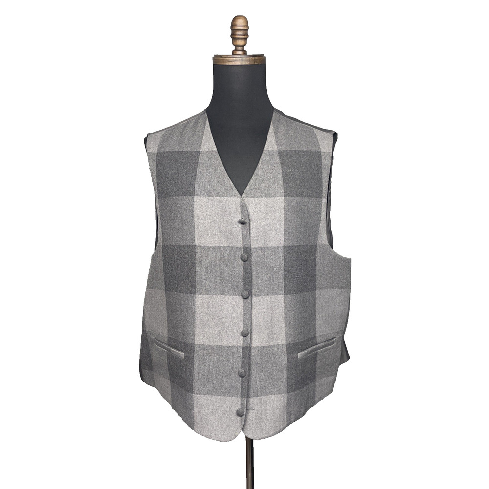 Men’s Reversible Gray Plaid Formal Vest Waistcoat Size 54R Wool Blend Look